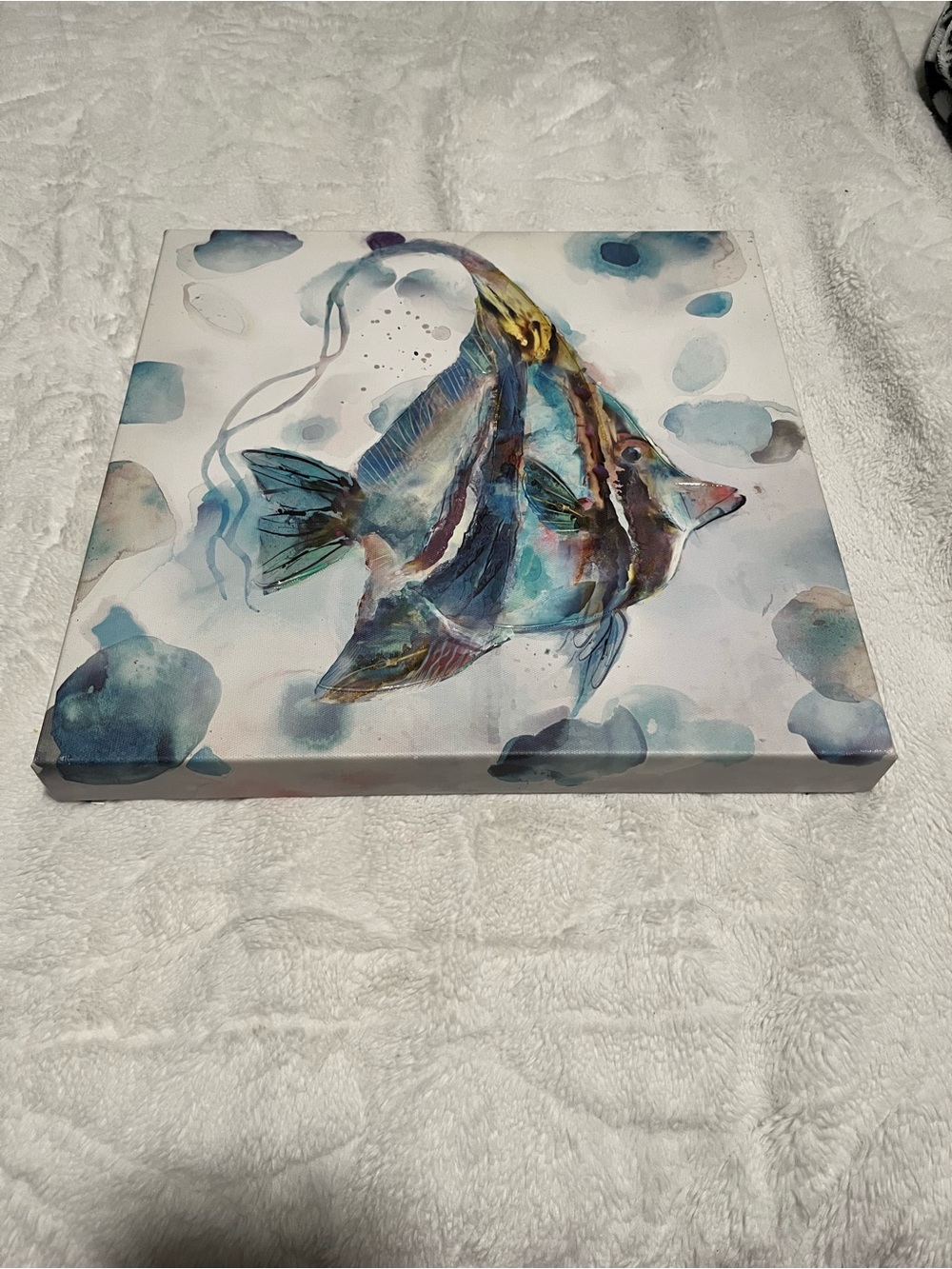 Abstract Blue Tropical Fish Canvas Art for Aquatic Decor